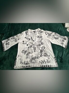Once Again White Tunic with Black Swirl Embroidery size 3X